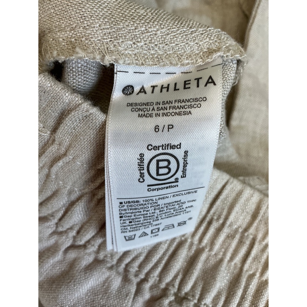 Athleta Linen Side Buckle Pants Beige Oatmeal Petite 6P Relaxed Tapered Ankle - Picture 6 of 15